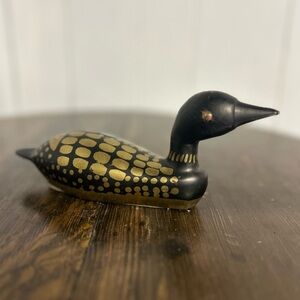 Vintage Solid Brass Loonie Bank Black & Gold Decorative Duck Figurine for Coins